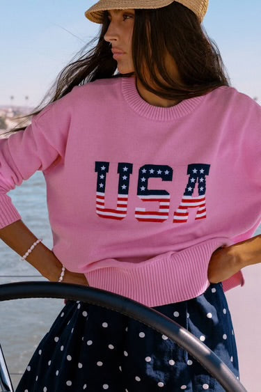 Callie Sweater Prism Pink Americana - Beach Riot