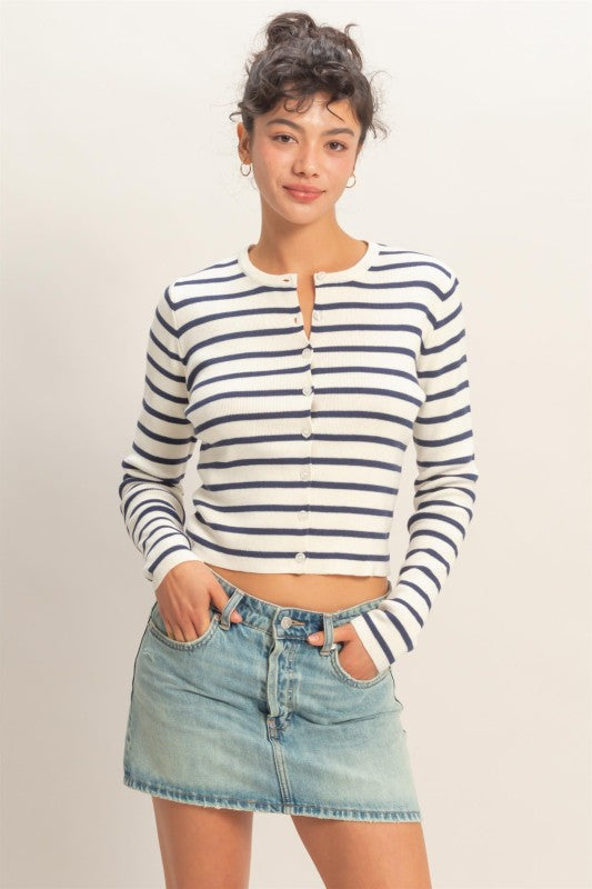 stripe button front sweater (2 colors)