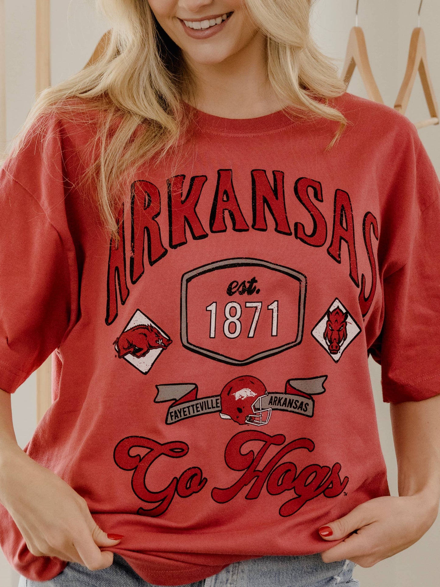 Arkansas Razorbacks Hogs Patches 25 Red Heavyweight Tee