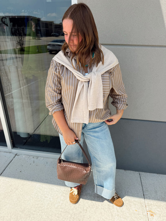 KARLIE brown stripe button down