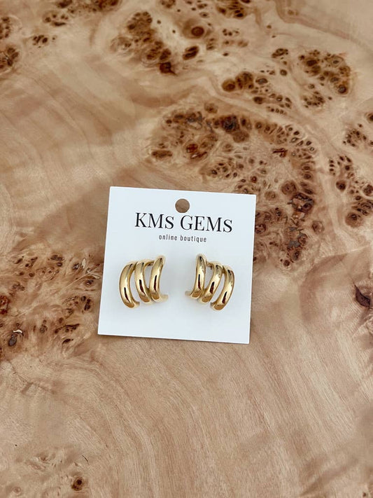 Gold Plated Triple Layer Stud Hoops