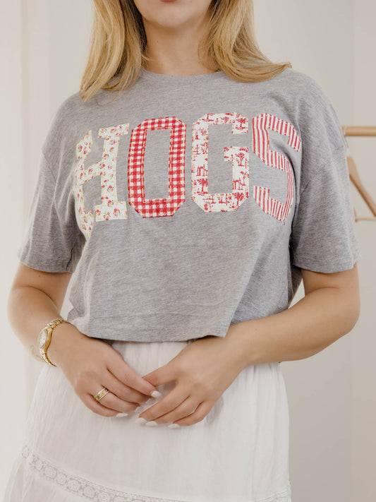 Arkansas Razorbacks Hogs Quilted Puff Ink Gray Cropped Tee