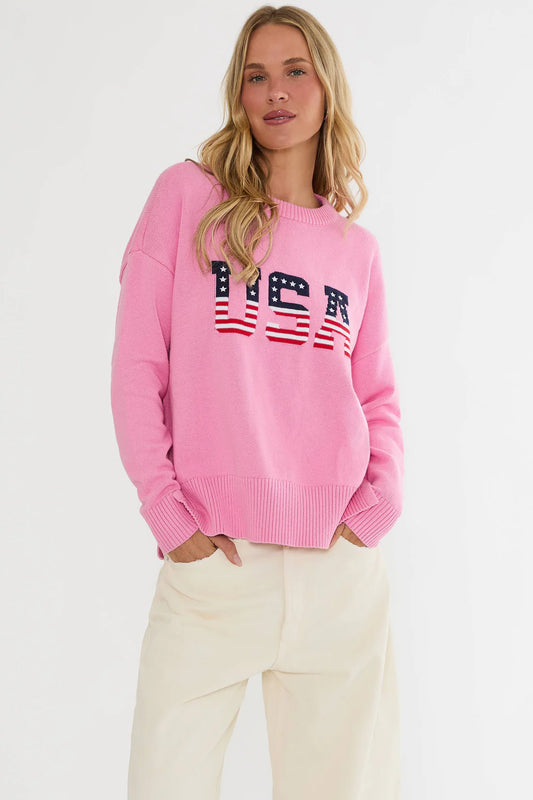 Callie Sweater Prism Pink Americana - Beach Riot