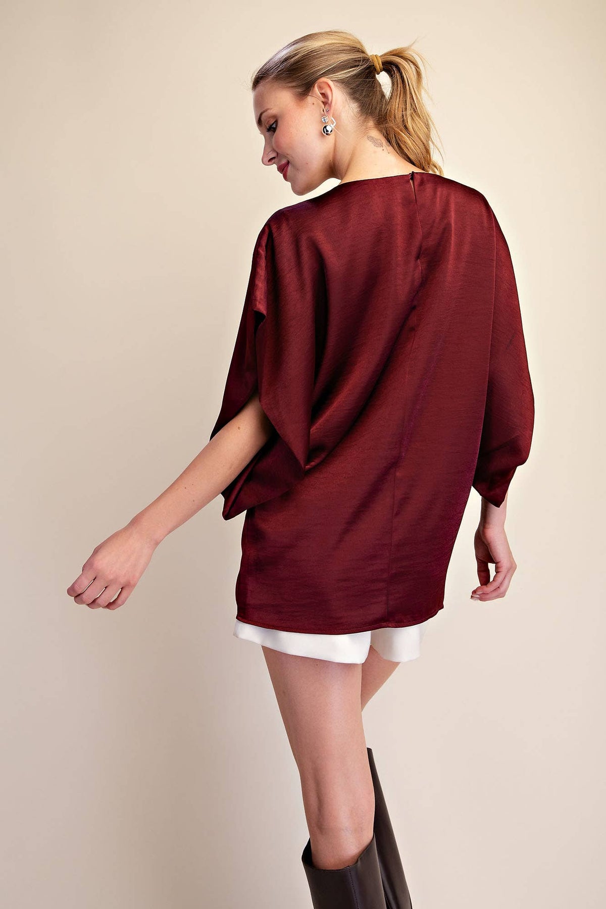 Drop Shoulder Flowy Wide Sleeve Oversized Top