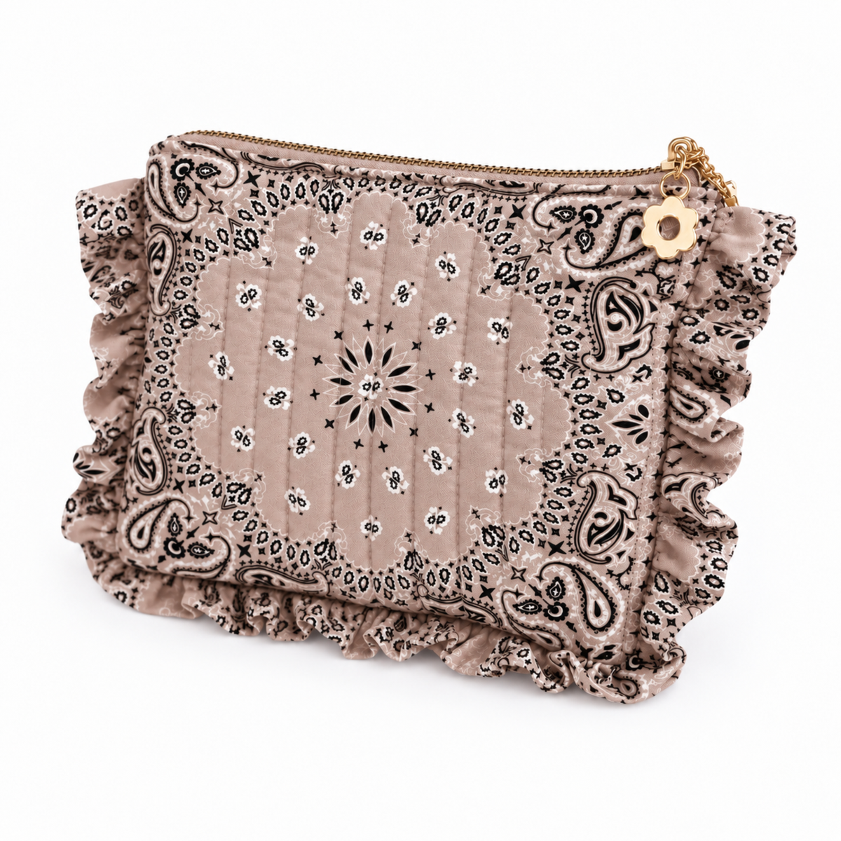 Ellison+Young Bandana Ruffle Everything Pouch, Quilted Cosmetic Case
