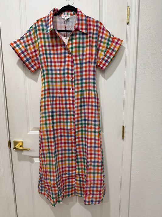 plaid button down midi dress