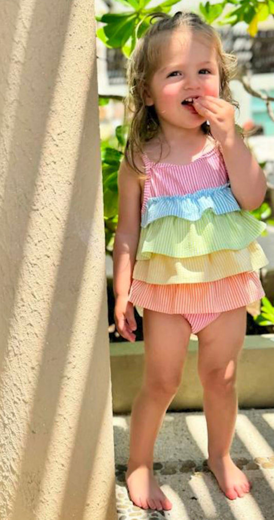 Seersucker Ruffle Swimsuit