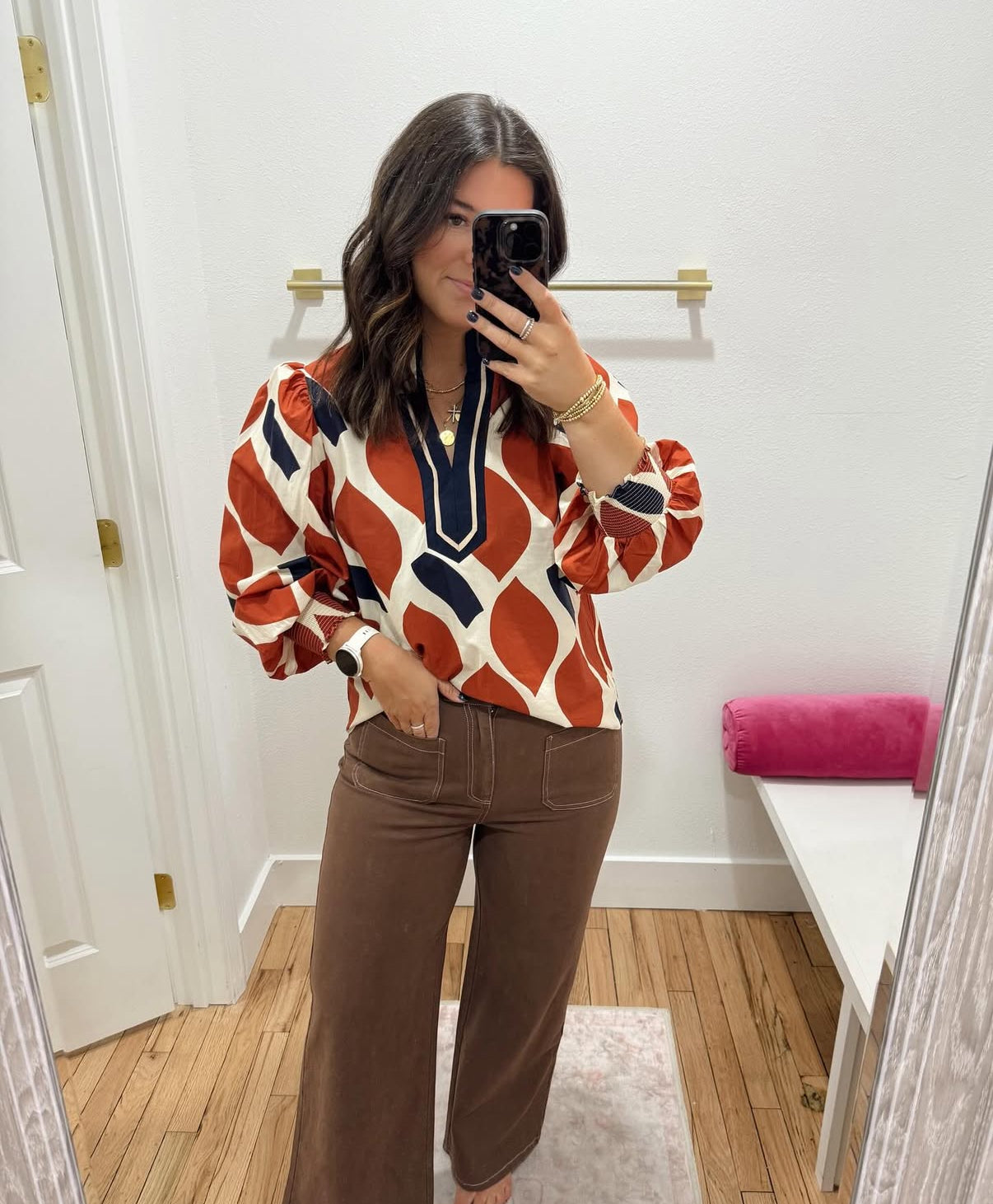 ecru rust geo print top