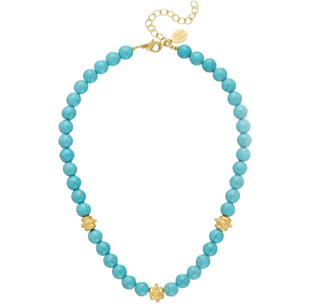 Genuine Turquoise with Handcast Gold Bentley Beads Necklace - Susan Shaw