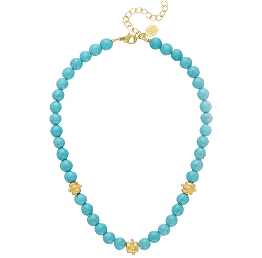 Genuine Turquoise with Handcast Gold Bentley Beads Necklace - Susan Shaw