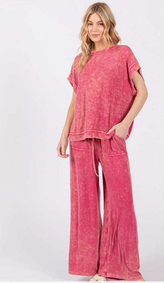 Pink mineral washed pant set