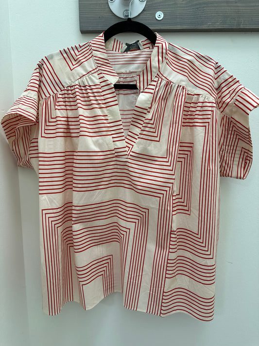 GEOMETRIC V-NECK BLOUSE TOP