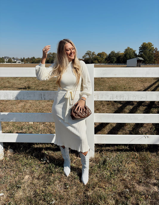 Ivory side button detail midi dress