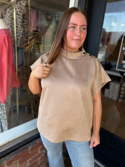 suede gold detail top