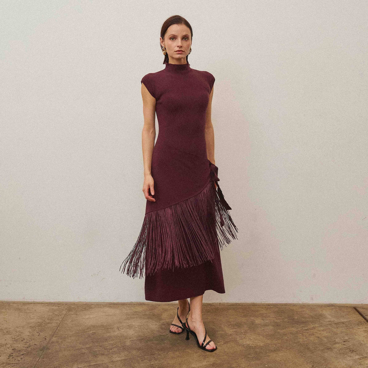 Fringe faux wrap dress