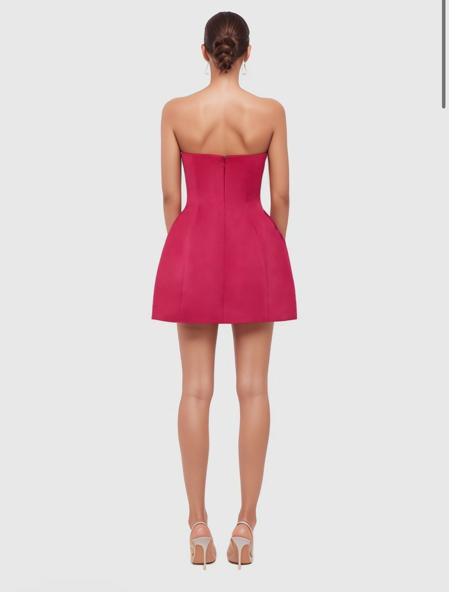 DR840Y Women’s Strapless Dress with 3D Floral Beaded Detail