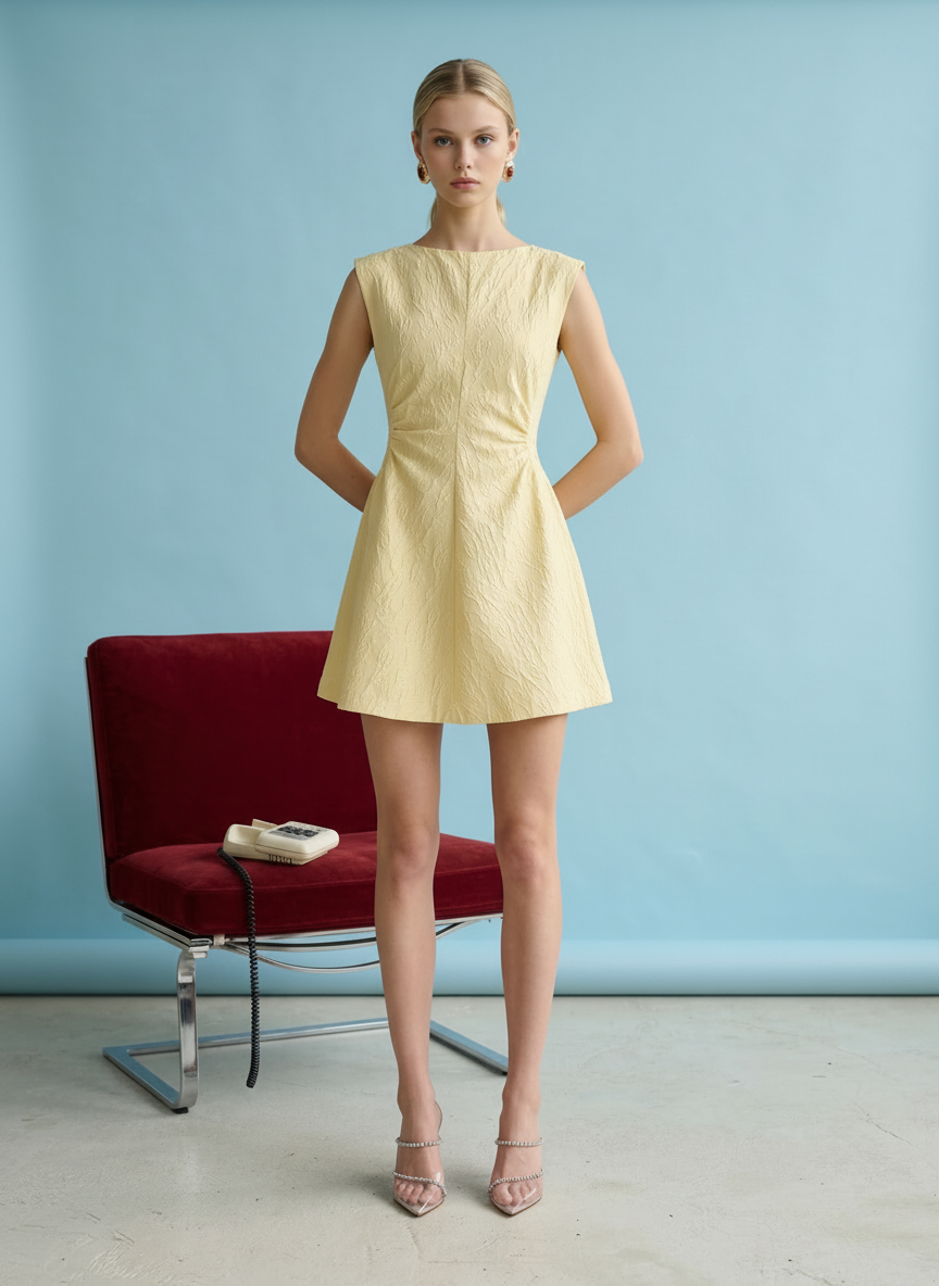 Textured Sleeveless A-Line Dress