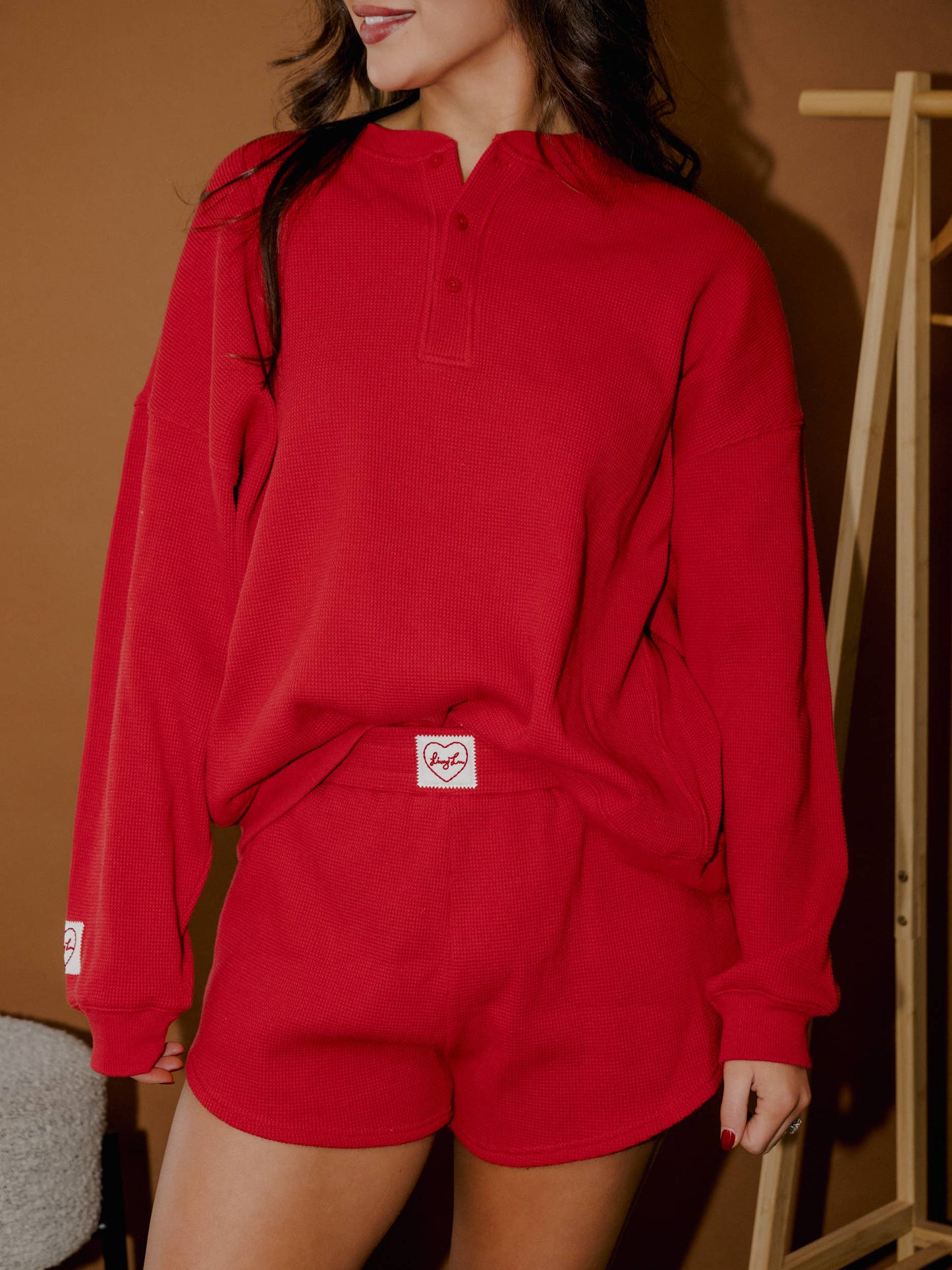 Red Signature Waffle Lounge Shorts
