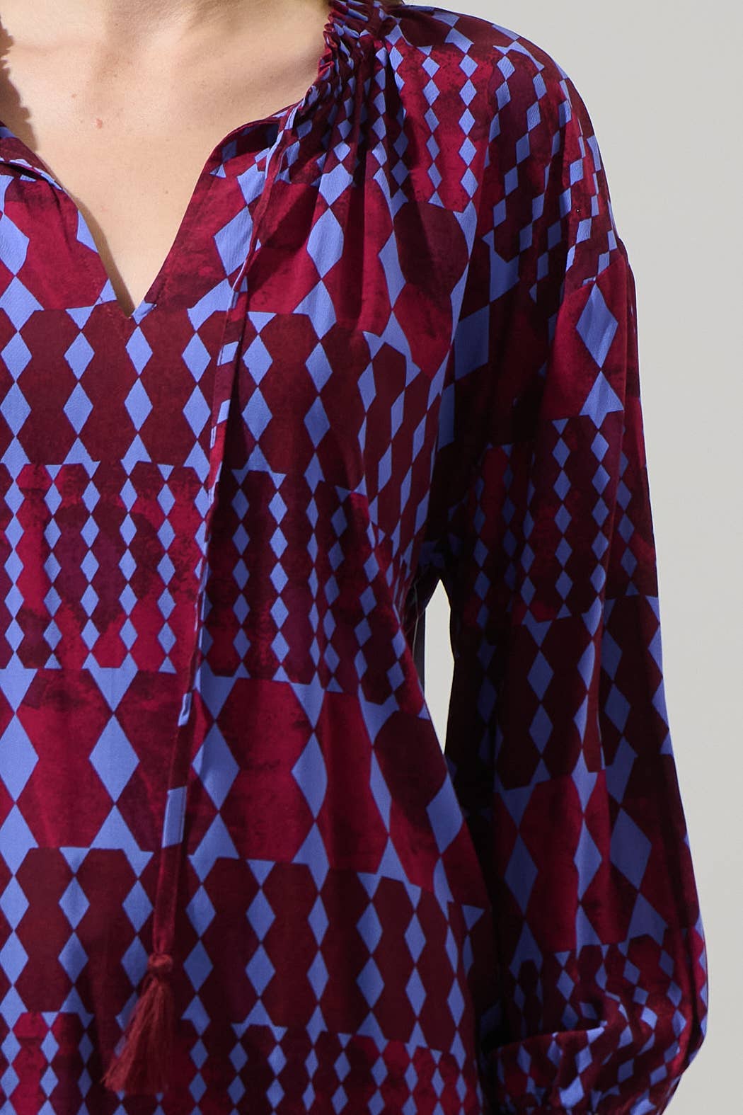 Ramsay Abstract Weylin Split Neck Tassel Blouse