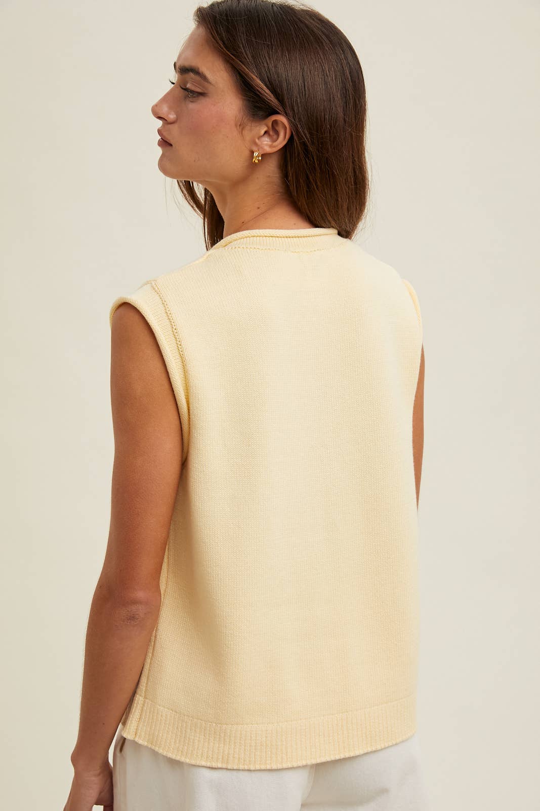 SWEATER BUTTON-UP VEST WITH ROLLED HEM DETAIL (multiple colors)