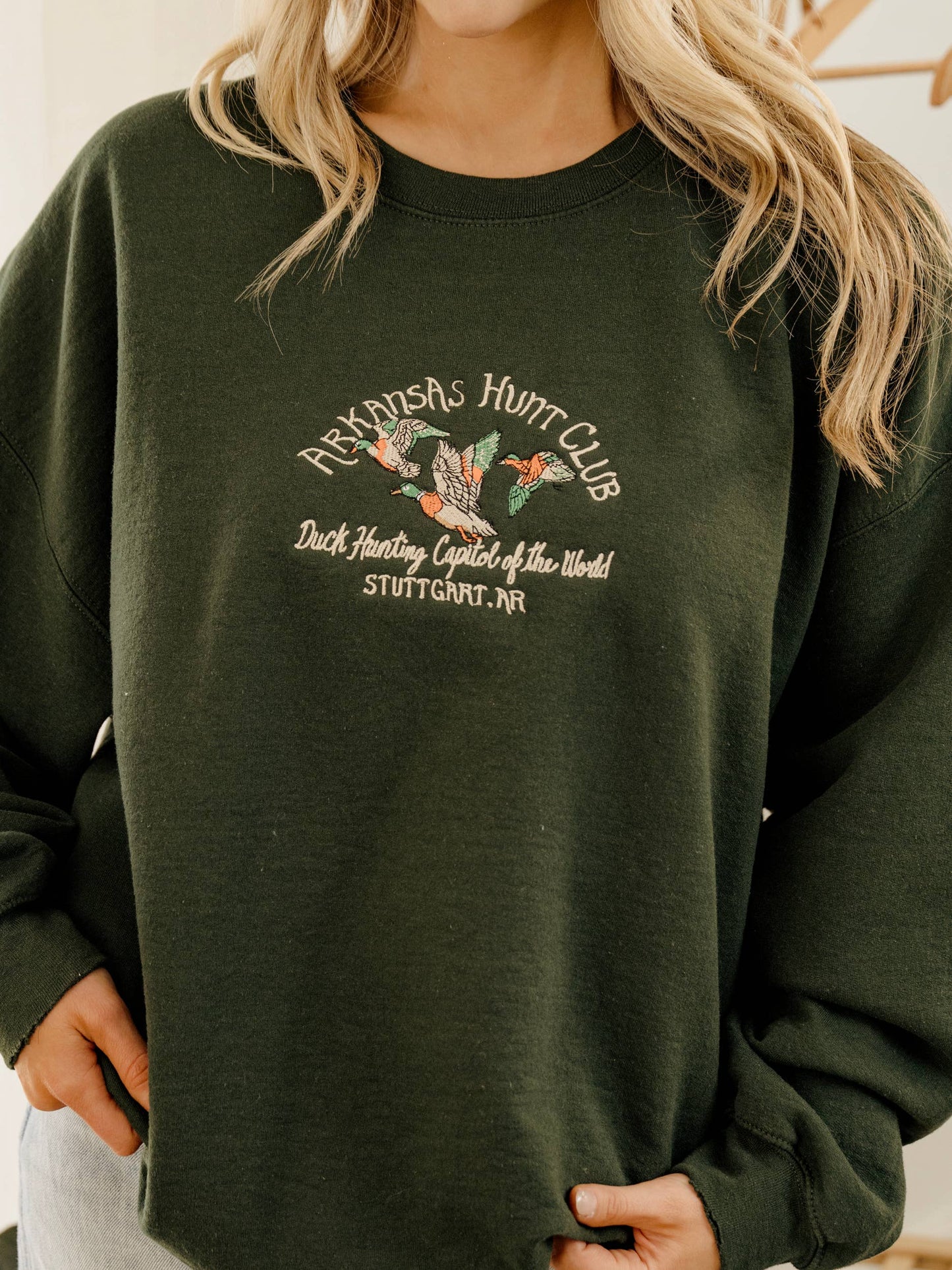 Arkansas Hunt Club Forest Green Emb. Thrifted Sweatshirt