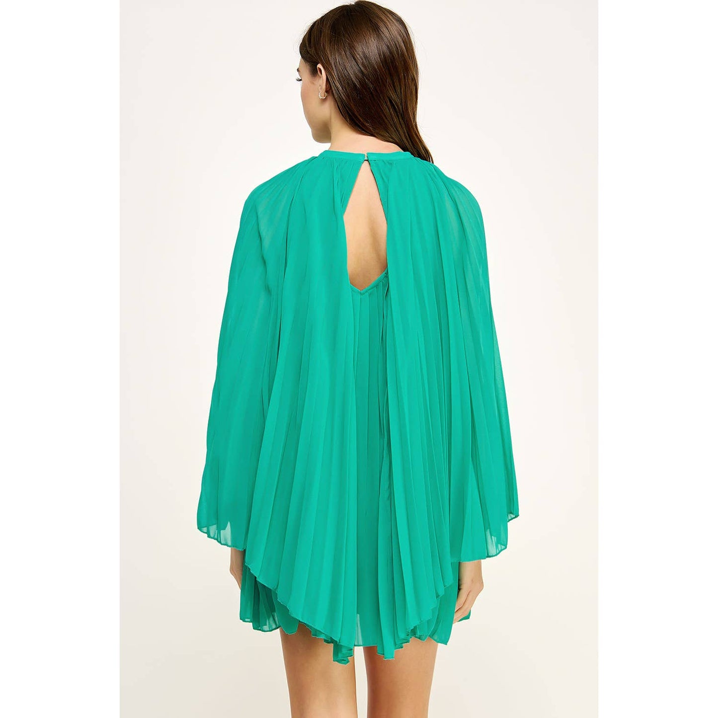 Pleated Chiffon Cape Shift Mini Dress