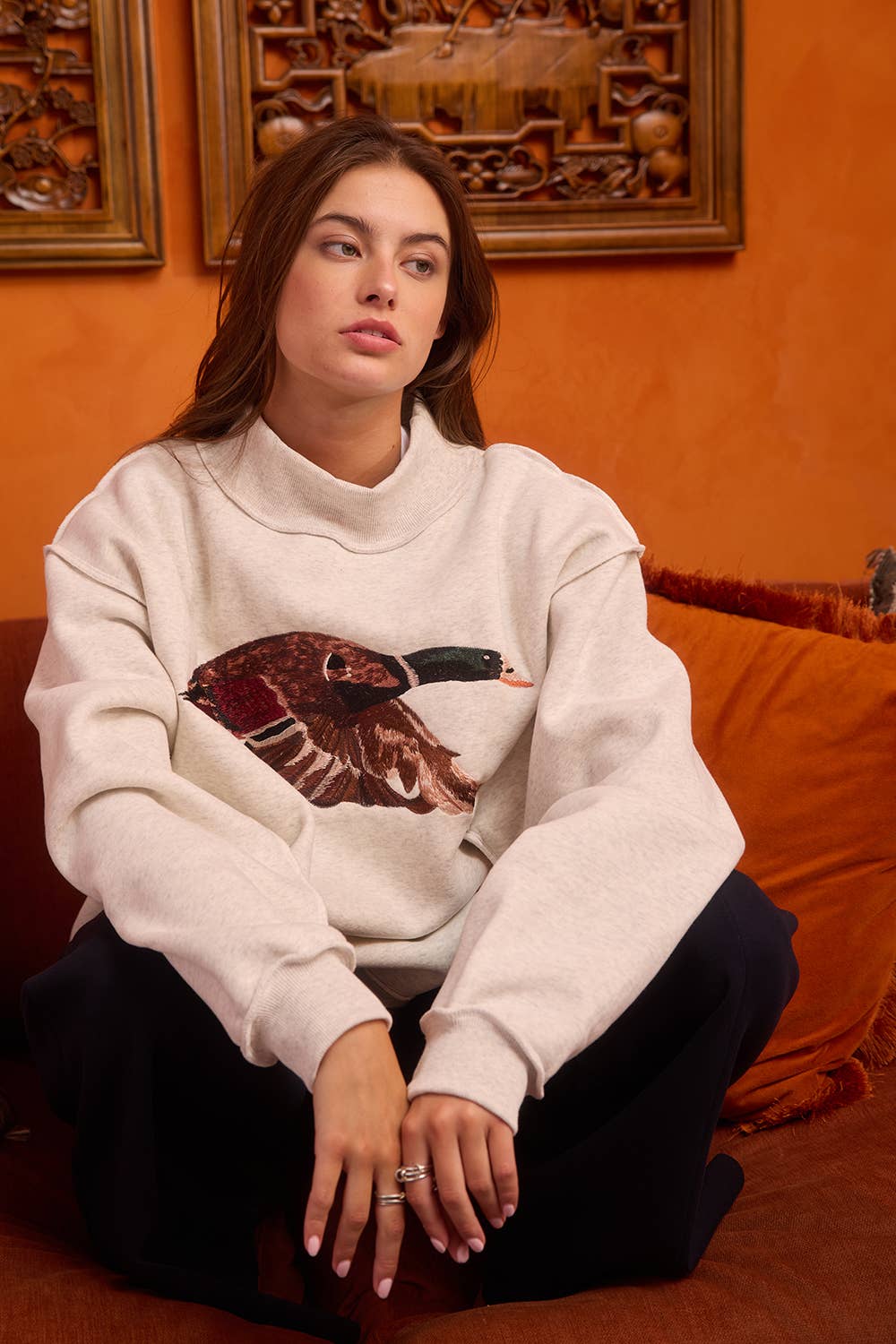 'MALLARD' Embroidered Mock-Neck Sweatshirt