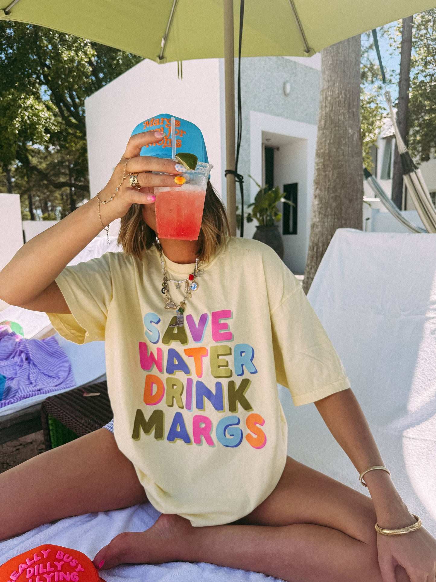 Save water drink margs graphic tee - butter yellow