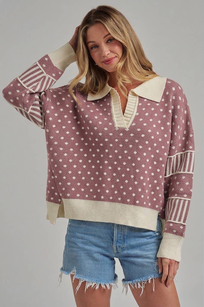 LOOSE FIT POLA DOT FALL SWEATER TOP