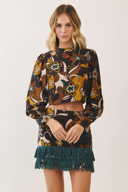 Floral fringe skirt set