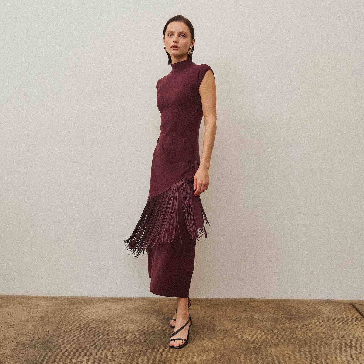 Fringe faux wrap dress
