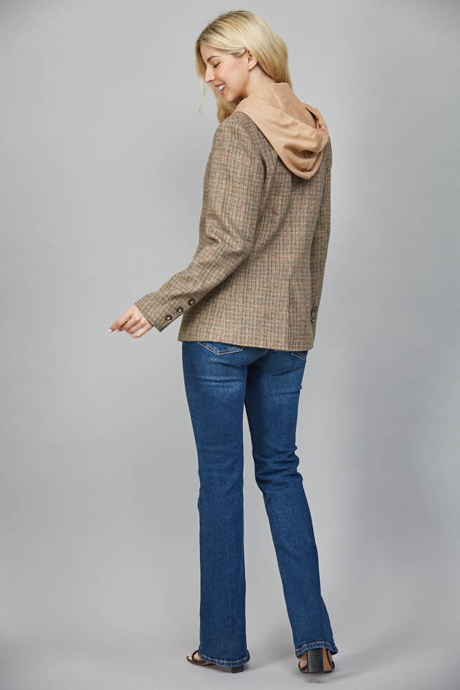 HOODED HERRINGBONE BLAZER