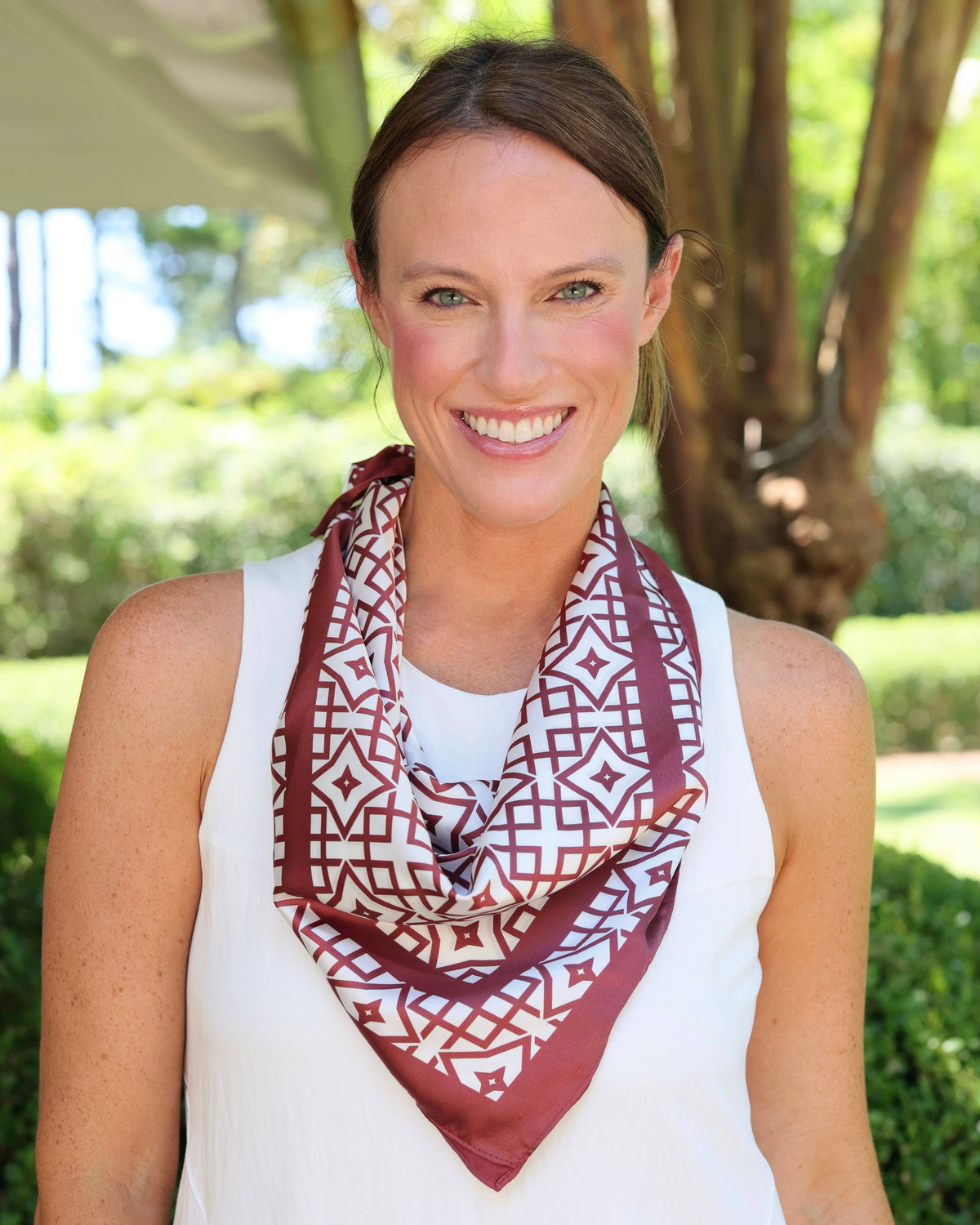 Langston Geometric Scarf Medium Maroon White