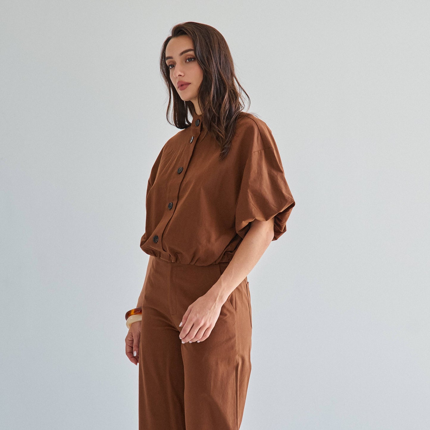Button volume top & pants set