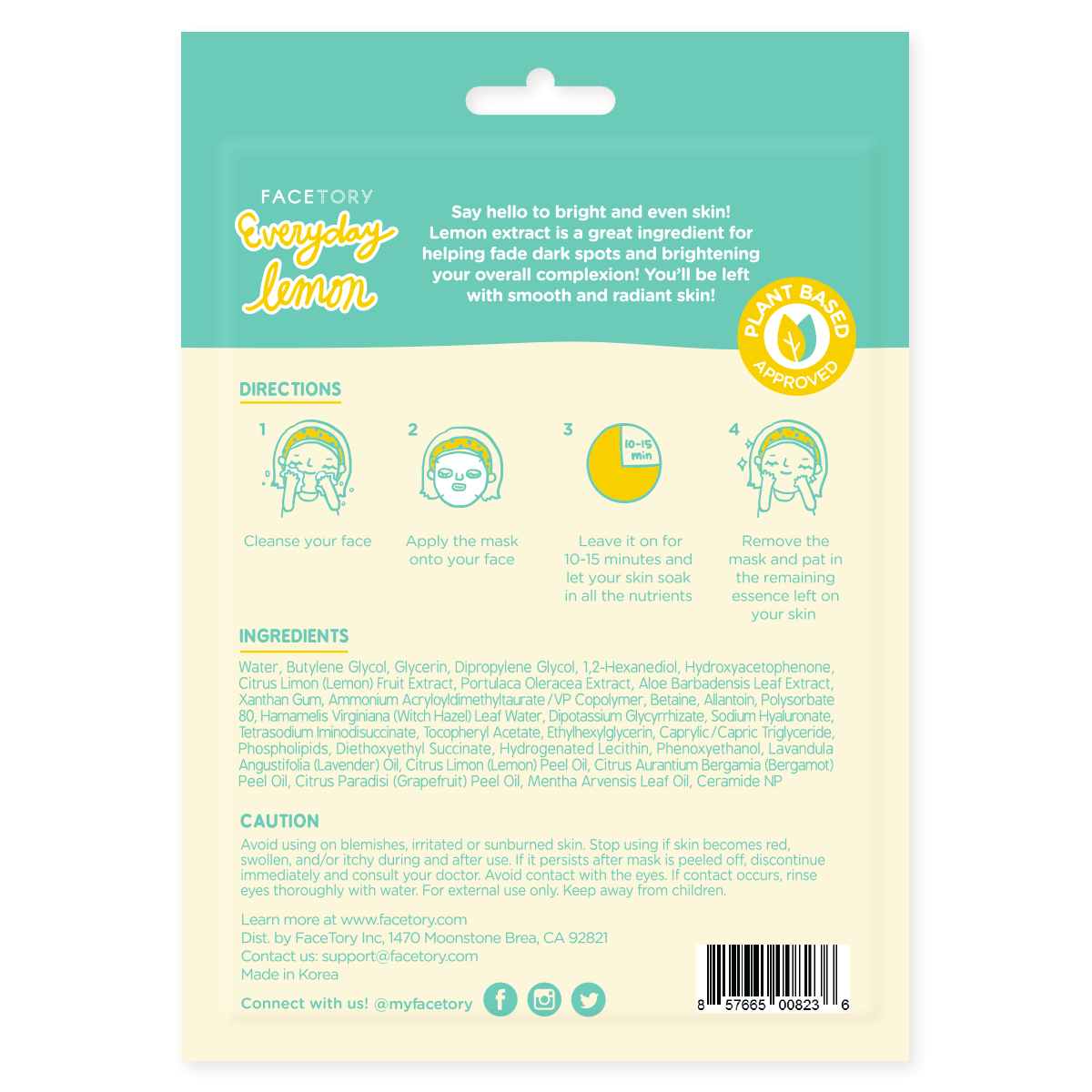 Face Mask - Korean Beauty - Brightening - Everyday - Lemon