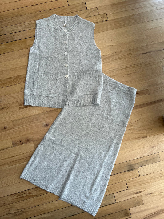 grey brushed sweater and skirt set