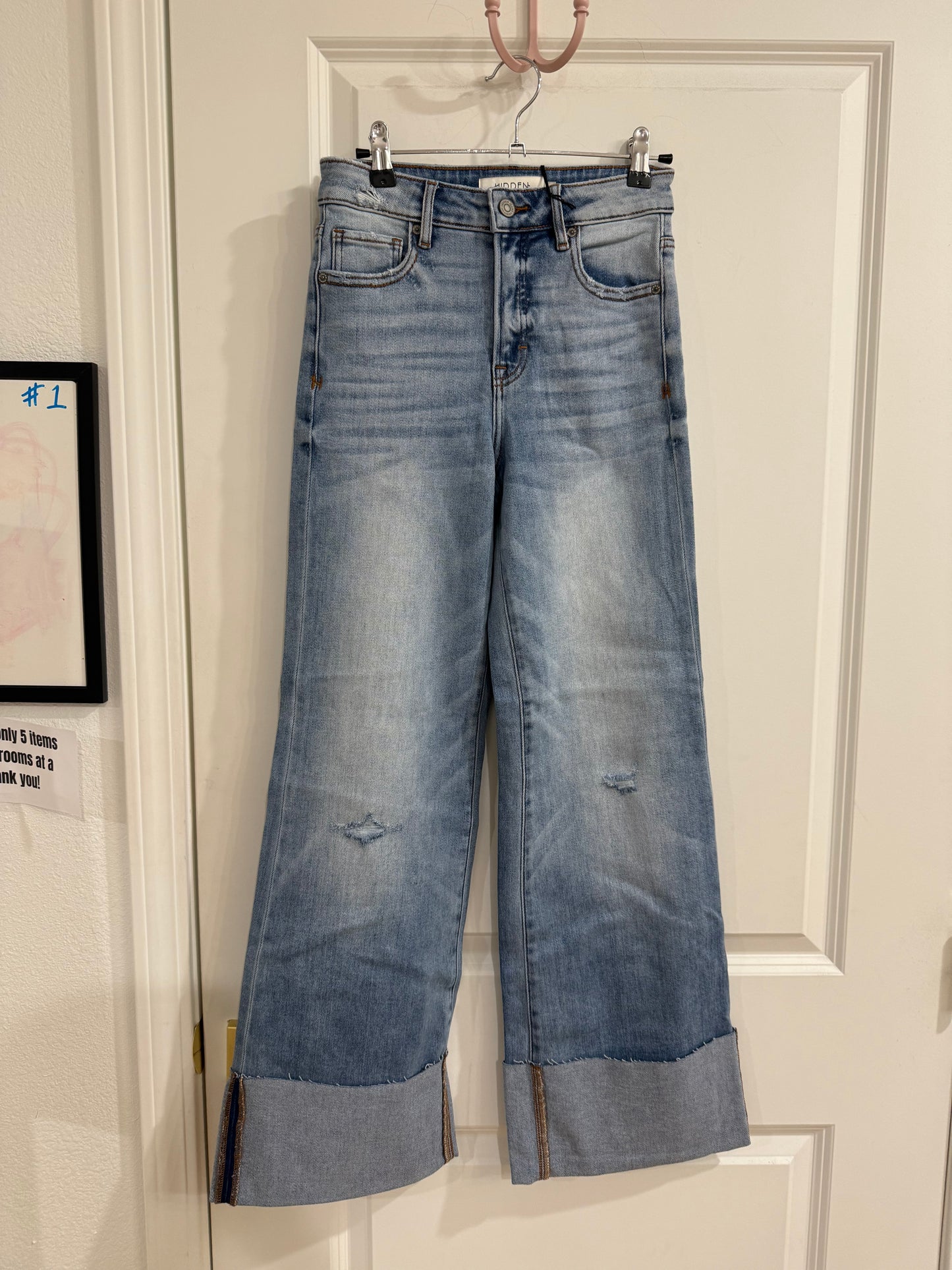 Medium Light Cuffed Stretch High Rise Comfort Flare - Hidden