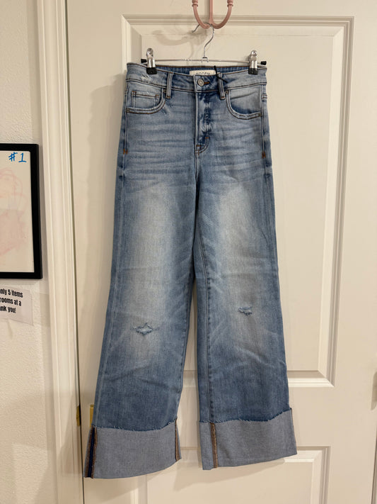 Medium Light Cuffed Stretch High Rise Comfort Flare - Hidden