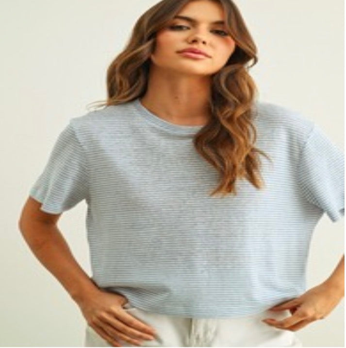 STRIPE SLUB SHORT SLEEVE TOP