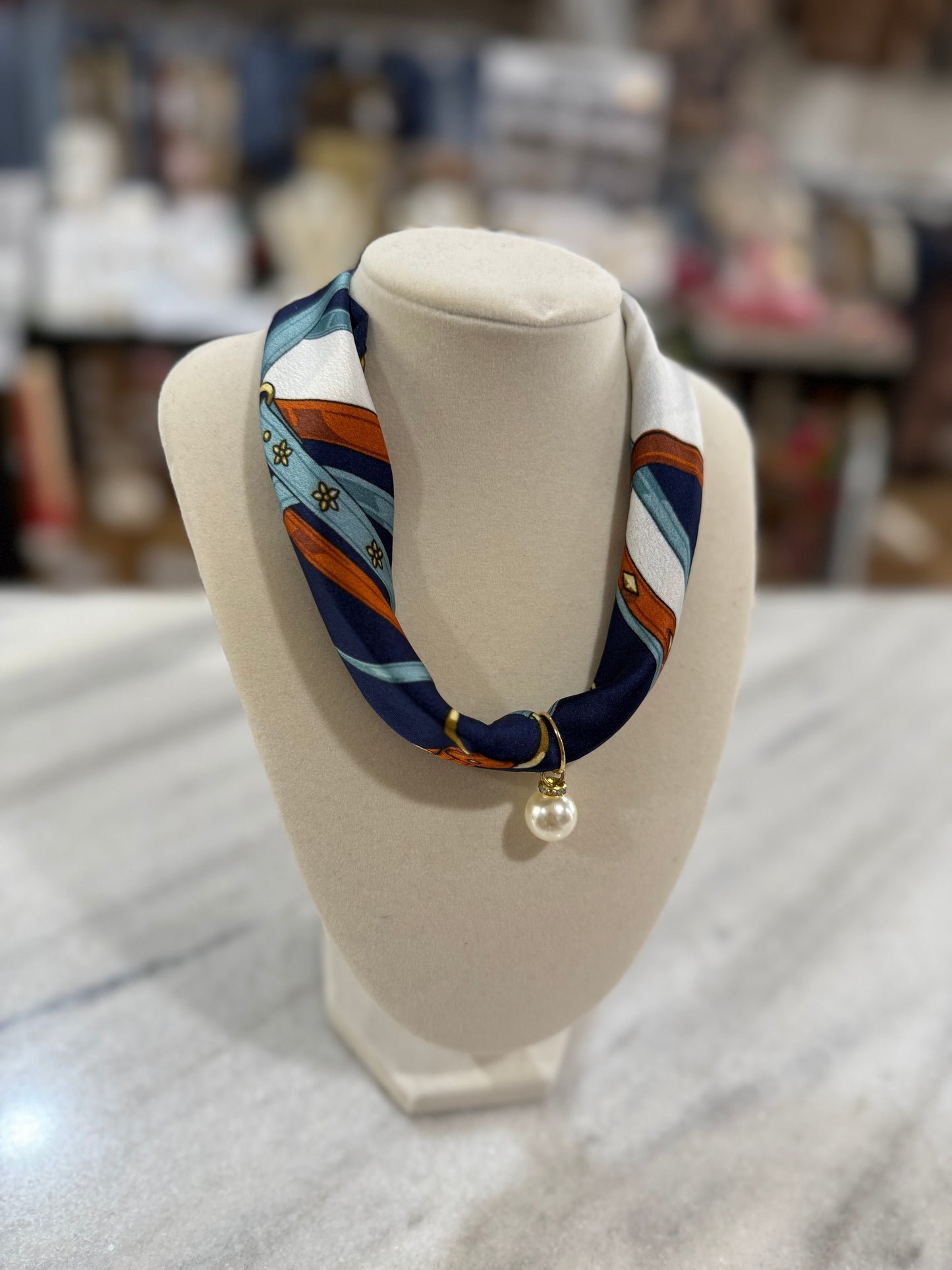Pearl charm scarf necklace