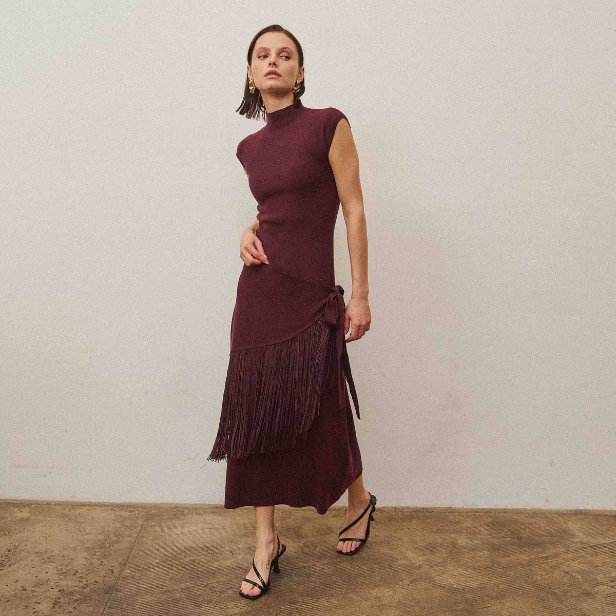 Fringe faux wrap dress