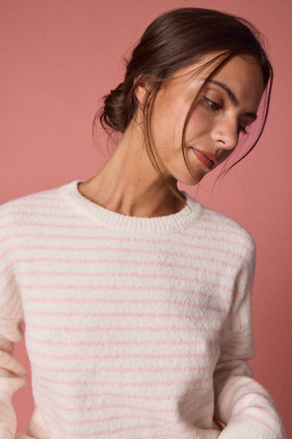 Whisper-stripe Brushed Crewneck Sweater