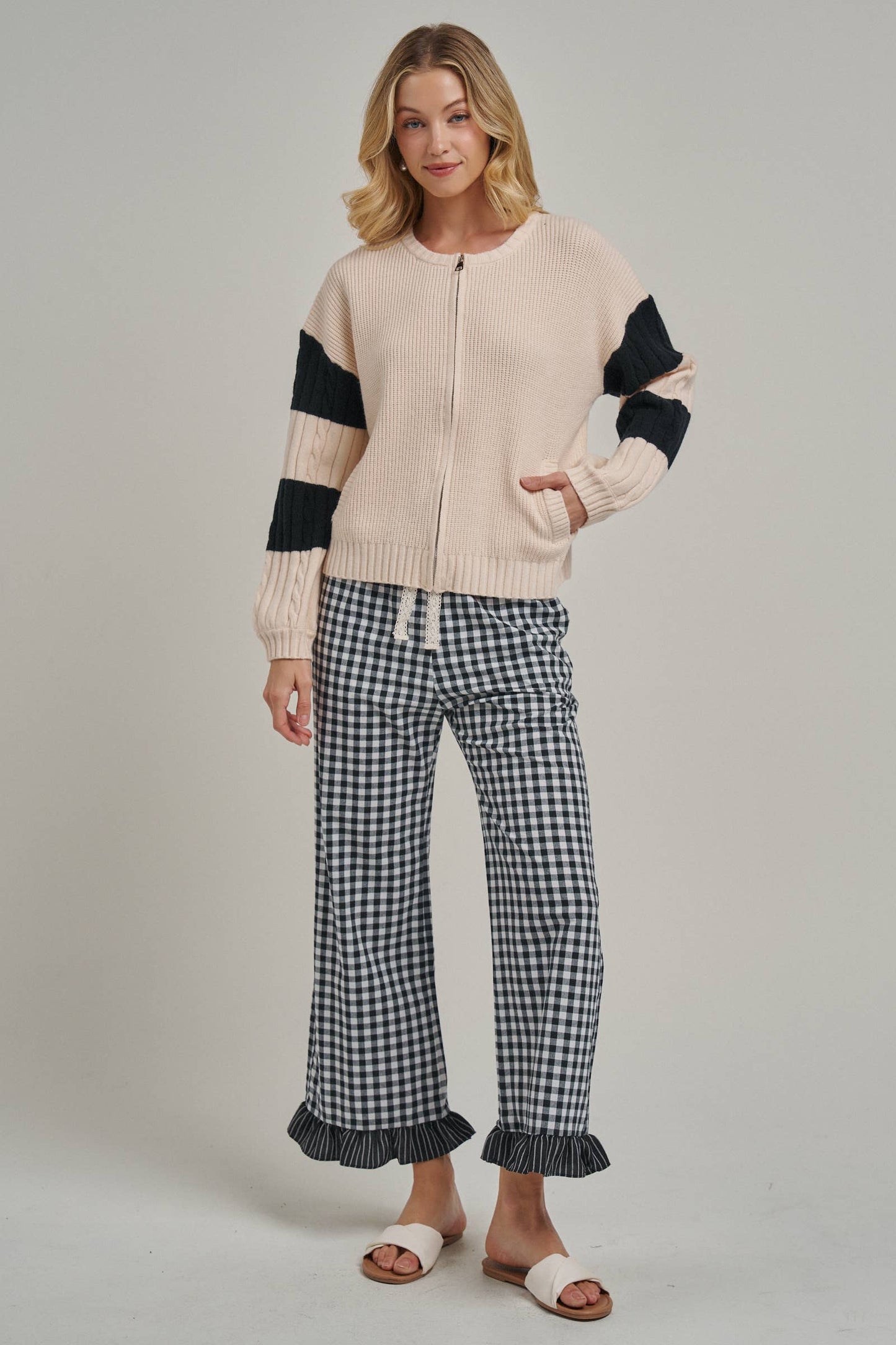GINGHAM CHECK ELASTIC WAIST PANTS