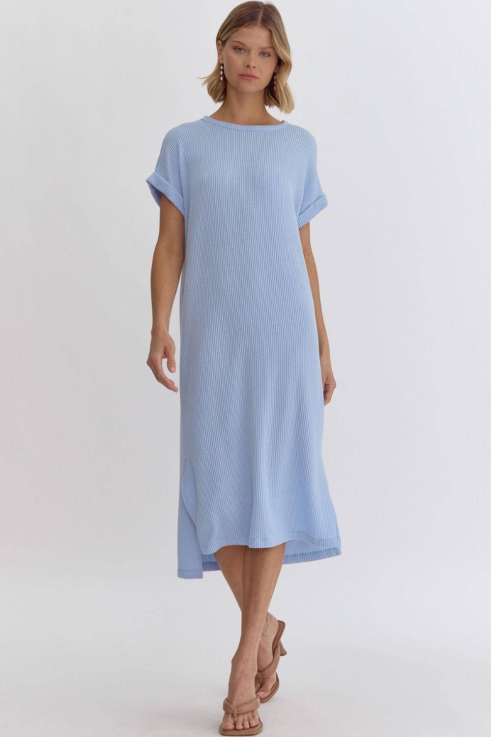 Sky Blue Ribbed Midi Dress