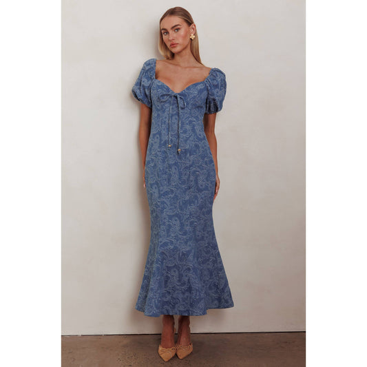 BALLOON SLEEVE V NECK MAXI DRESS