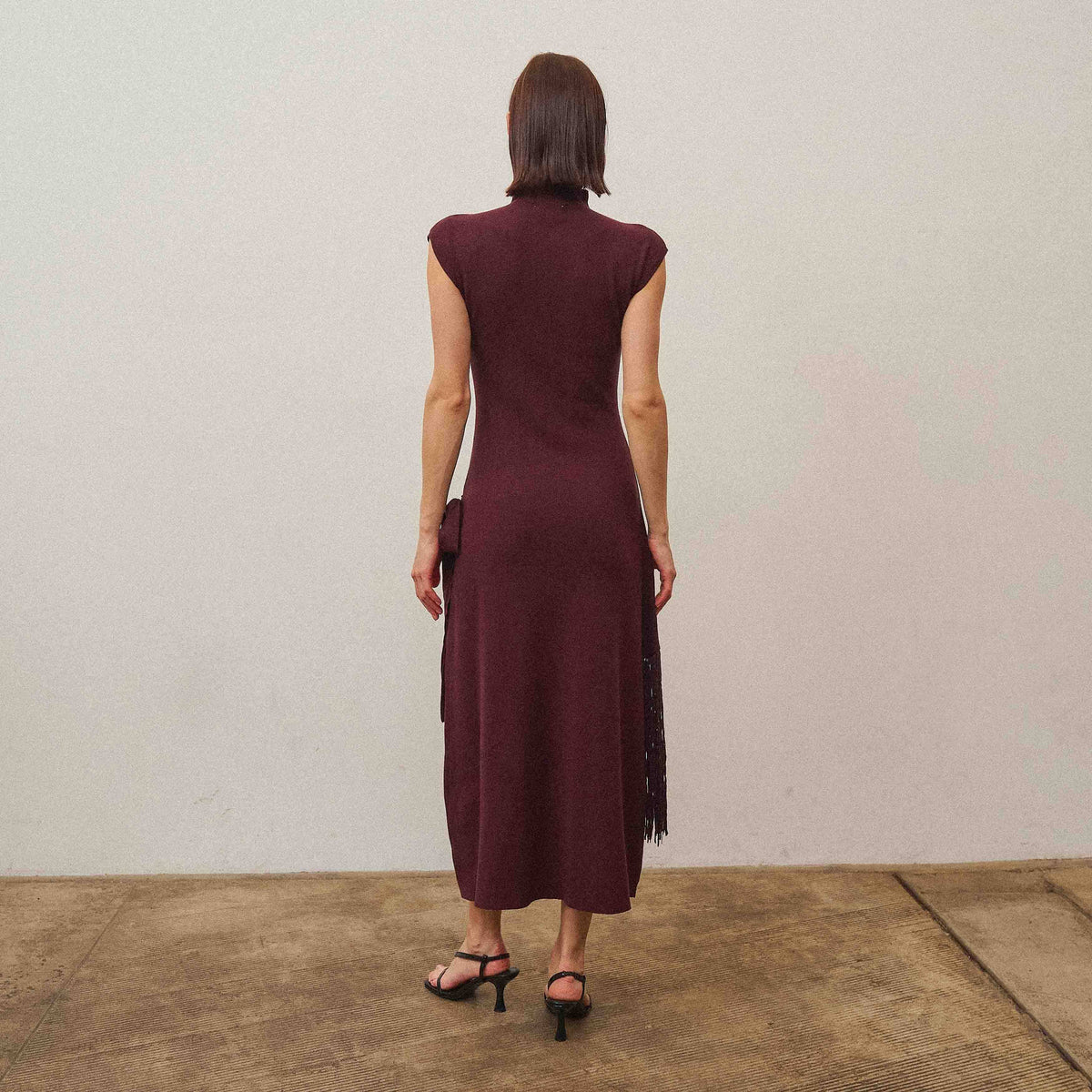 Fringe faux wrap dress