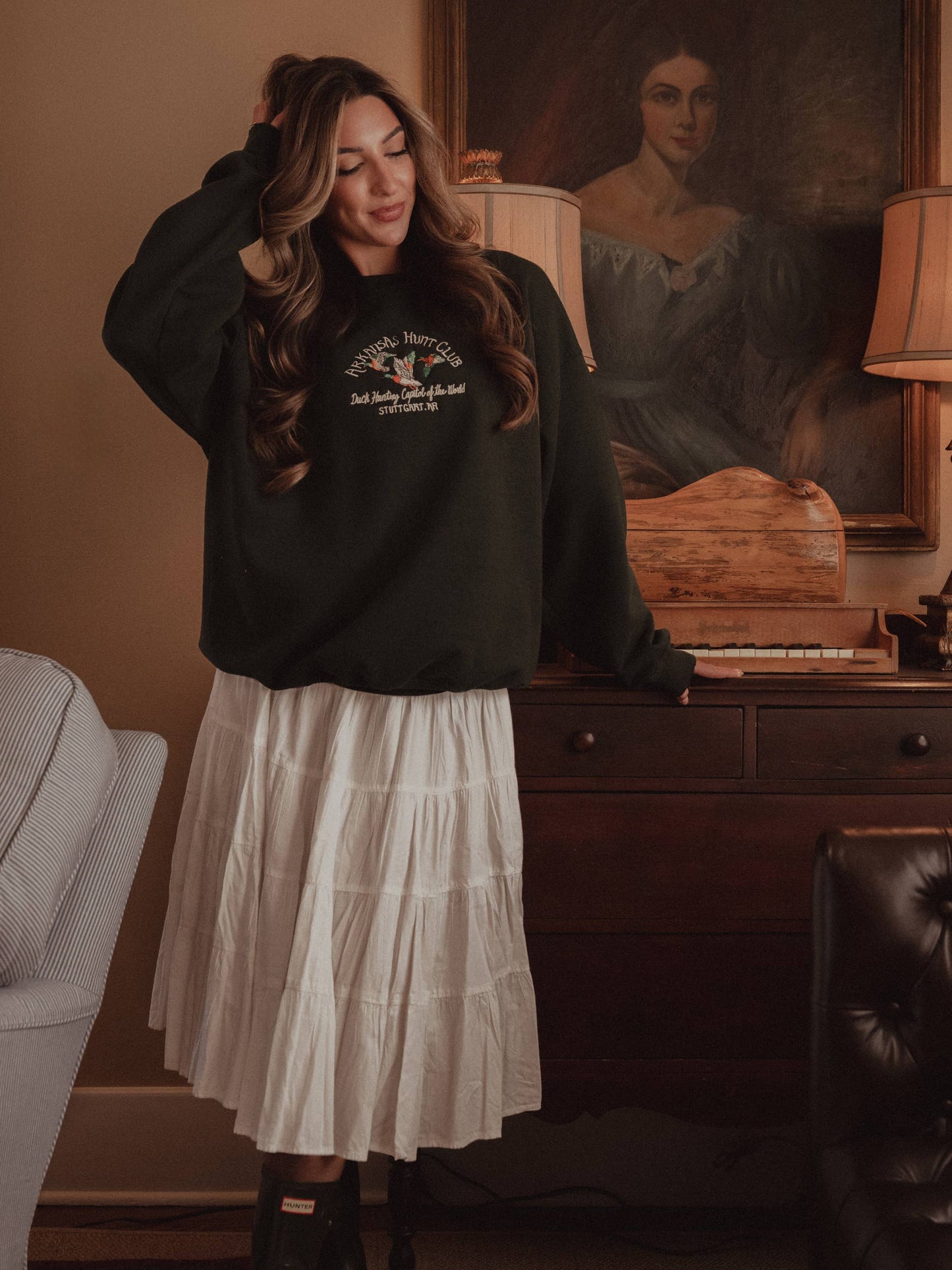 Arkansas Hunt Club Forest Green Emb. Thrifted Sweatshirt