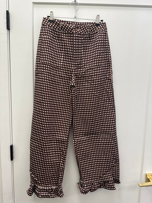 Brown gingham ruffle pant