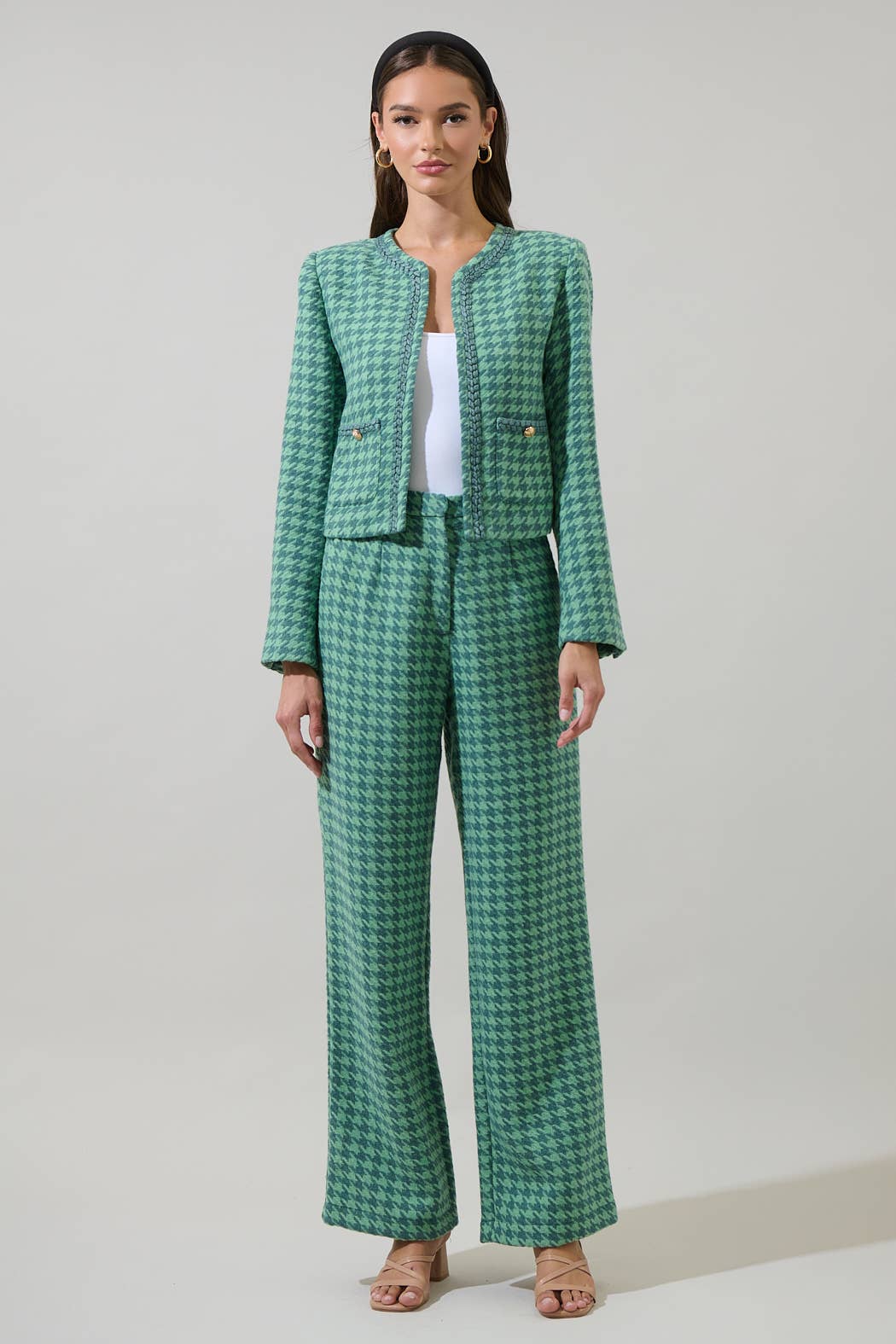 Levana Houndstooth Noemy Pleated Pants