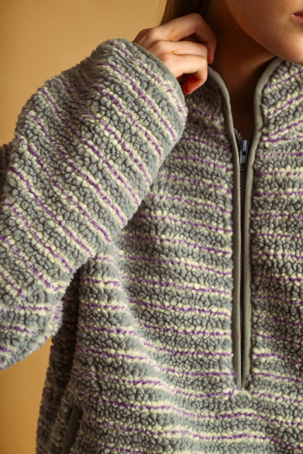 MULTI STRIPE SHERPA HALF ZIP PULLOVER